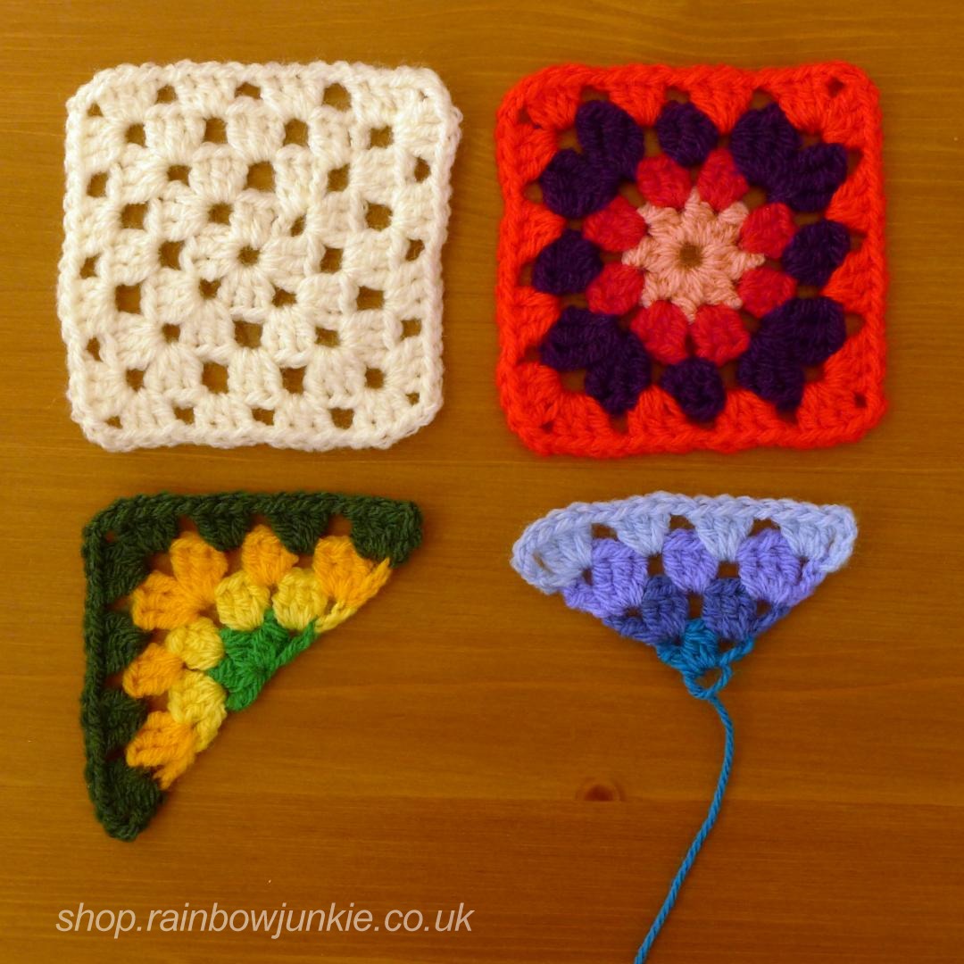 Examples of different motifs needed for Eternity Knot Blanket.