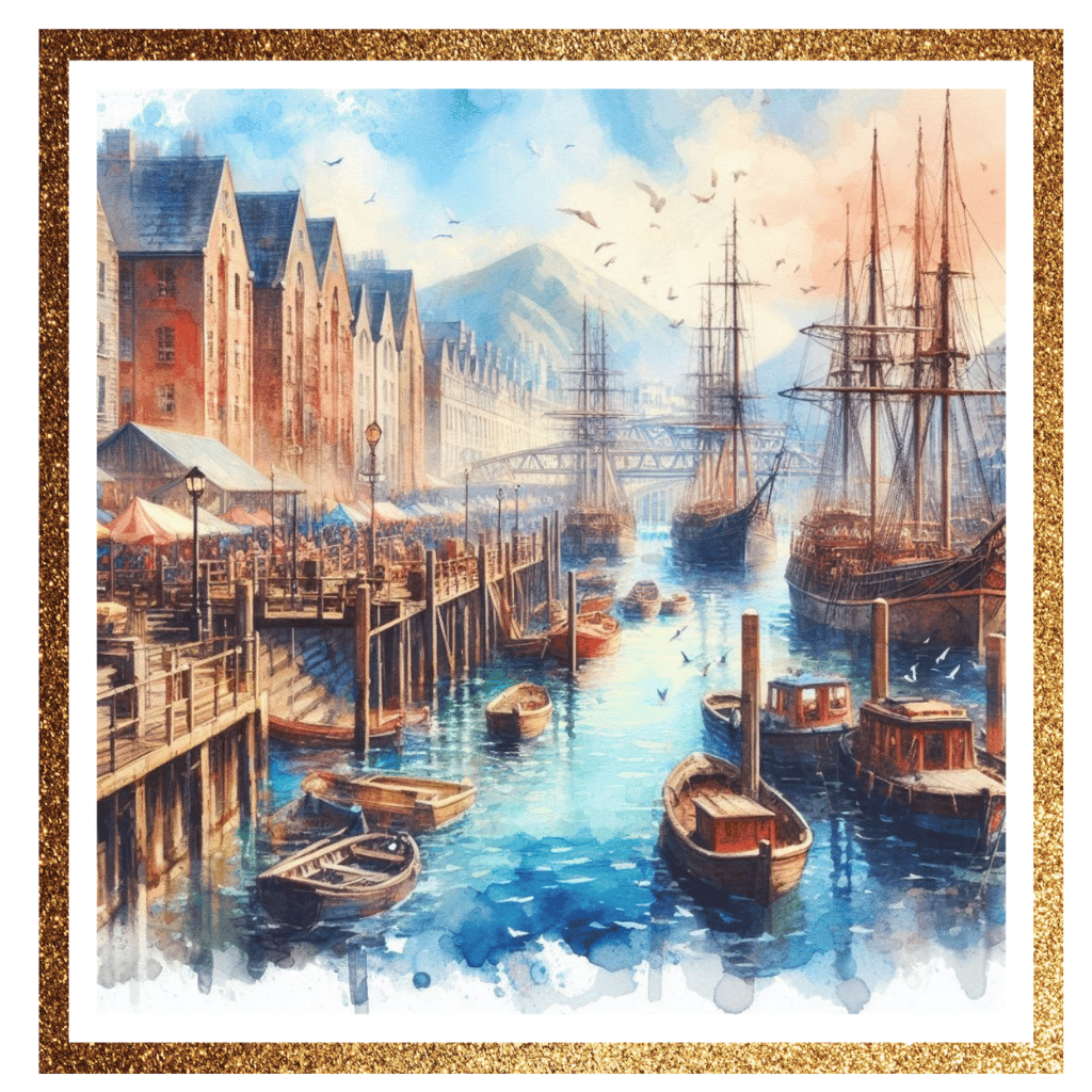 18th Century Port 19th Century Harbor Italian Port Watercolor Historic Ships Art Vintage Maritime Painting Mediterranean Seascape Old Italian Cityscape Watercolor Ships Illustration Nautical Wall Art Historical Seaport Print Classic Harbor Scene Antique M