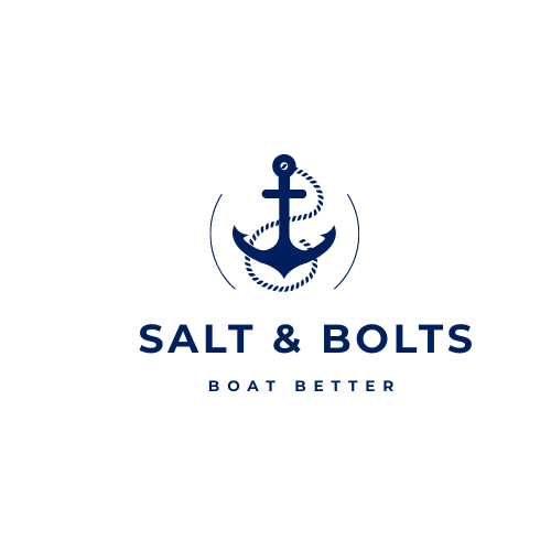 Salt & Bolts logo featuring an anchor and rope emblem with the tagline ‘Boat Better’. Marine DIY brand specializing in install guides and templates for center console boats.