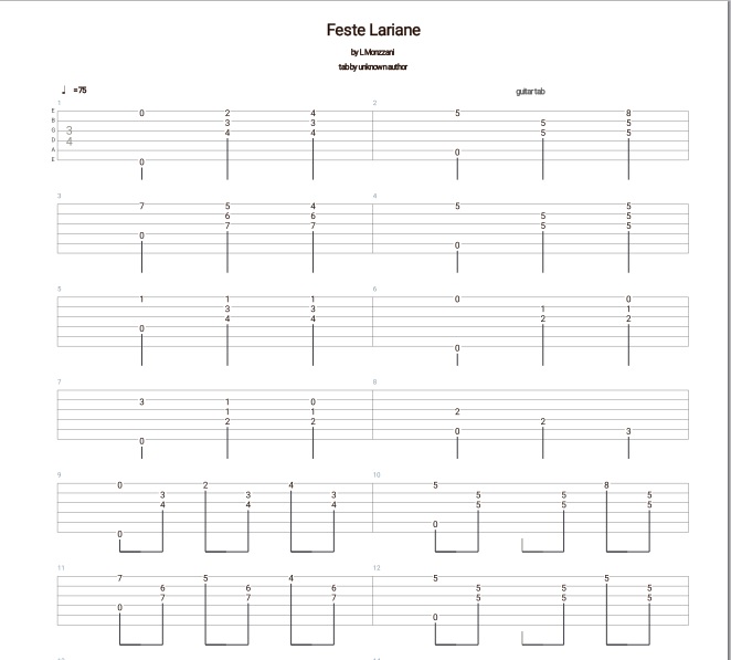 L. Monzzani - Feste Lariane Classical Guitar Tabs