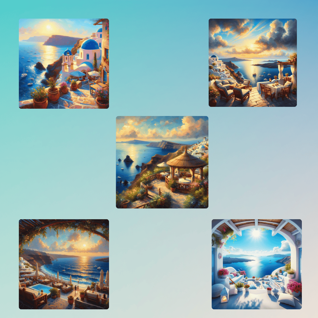 Santorini sea view painting  Blue dome houses Santorini  Mediterranean art scenery  Aegean Sea landscape painting  Santorini watercolor artwork  Greek island artistic image  Stunning coastal scenery Santorini  Whitewashed buildings Greece  Picturesque San