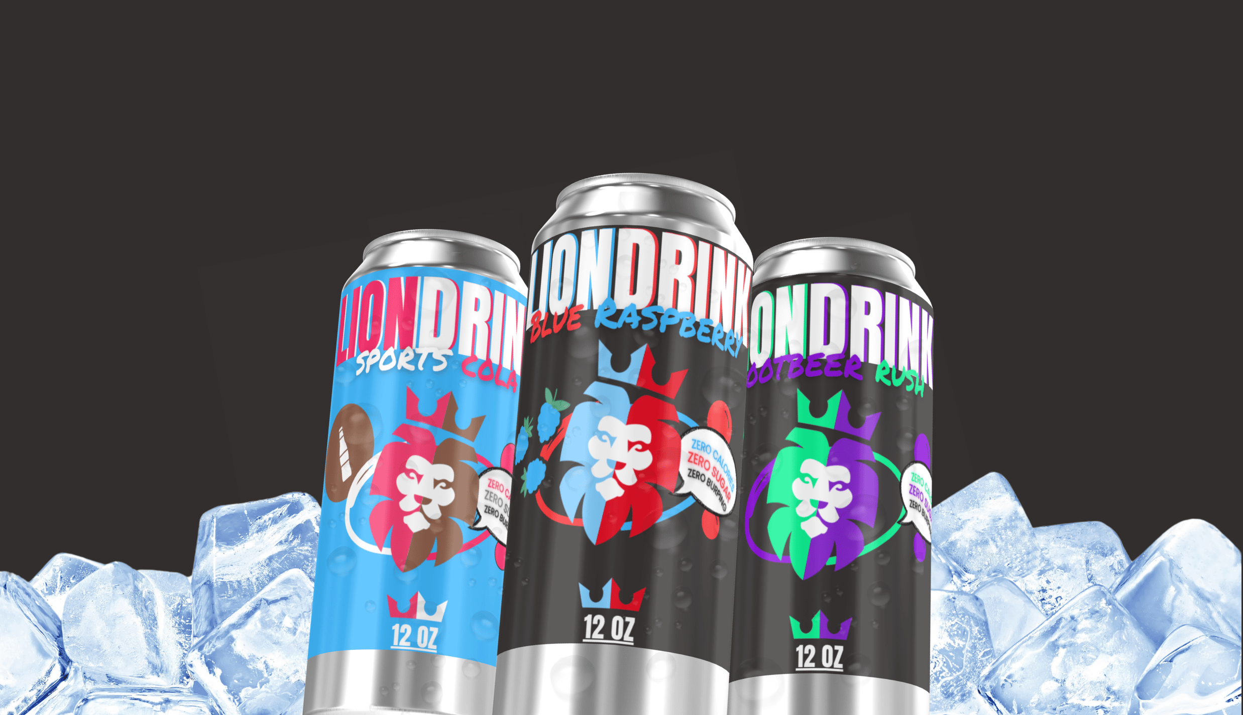 Header page of LIONDRINK sports drink with bottles