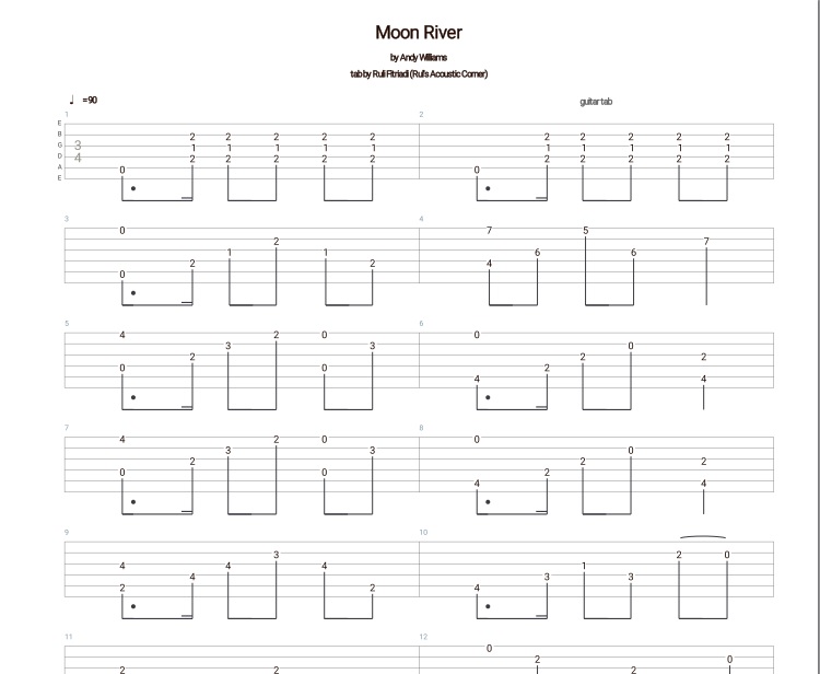 Andy Williams - Moon River Arrangement Solo Guitar Tabs