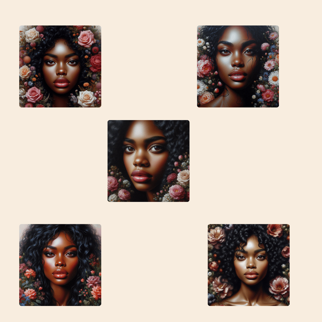 frican-American girl portrait  Beautiful Afro hair  Floral hair adornment  Sparkling glowing skin  Modern African beauty  Natural beauty photography  Radiant complexion portrait  Elegant floral hairstyle  Expressive gaze portrait  Vibrant floral elements 