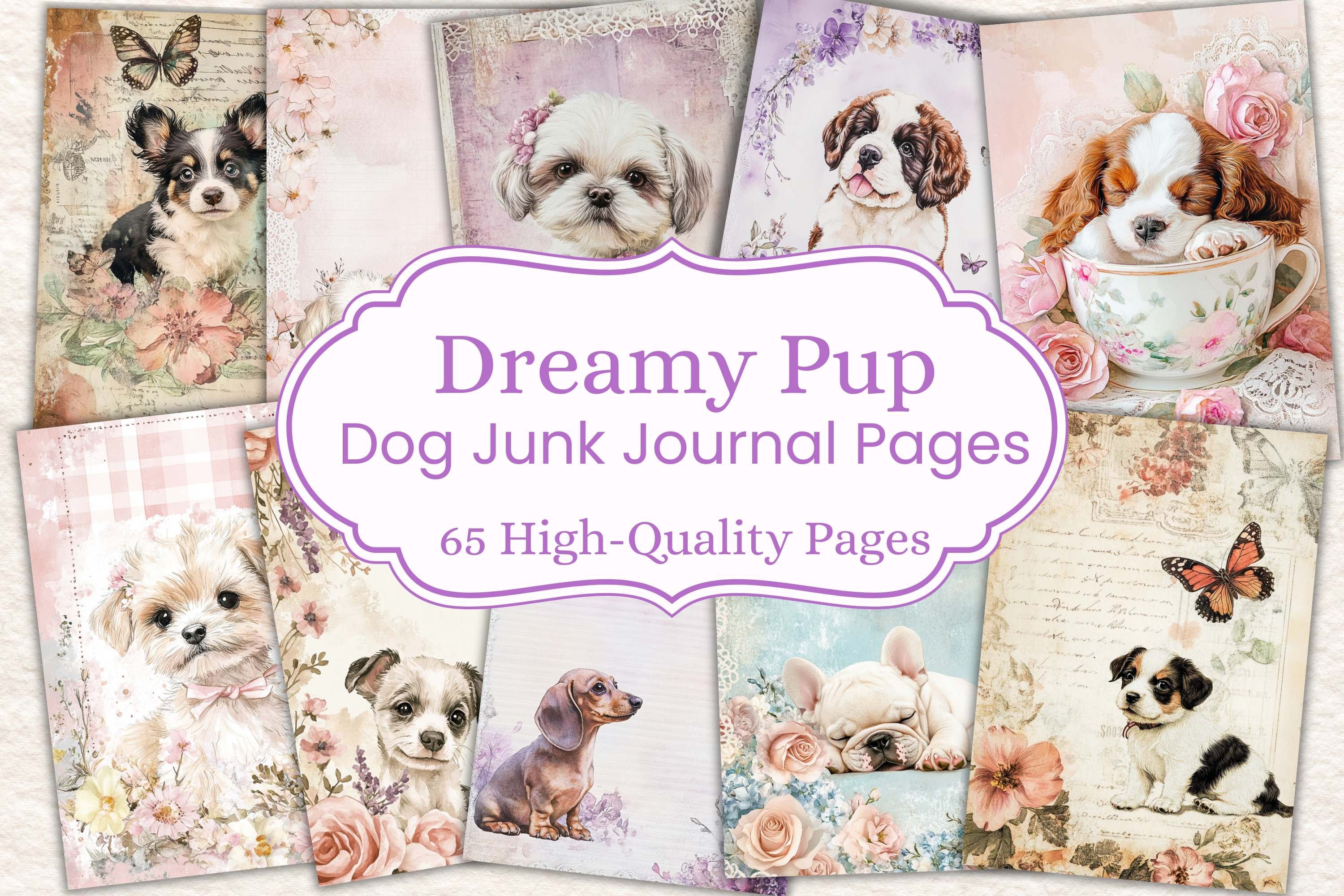 Dreamy Pups — 65 Dog Junk Journal Pages