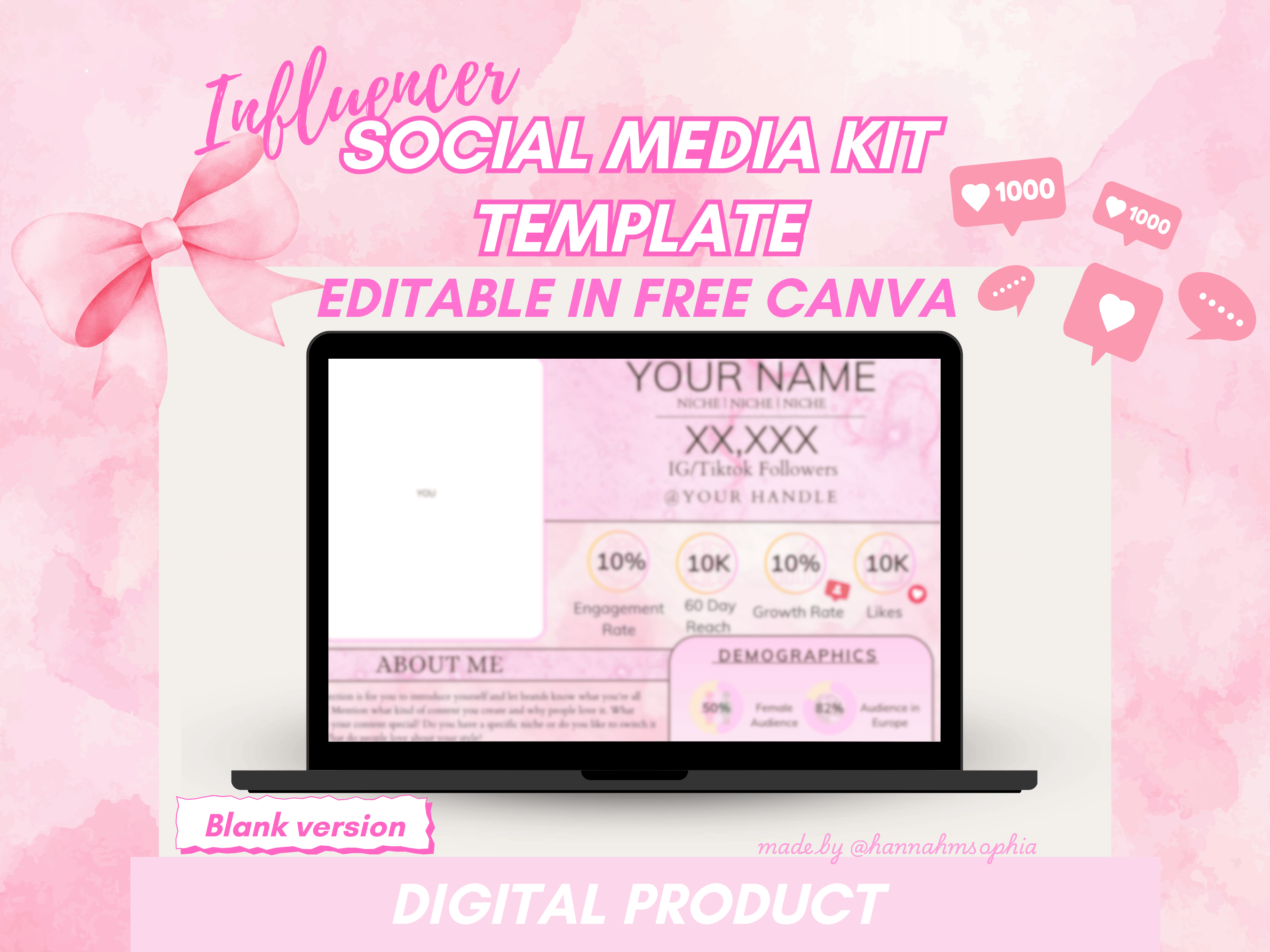 Blank Influencer Media Kit Template for Canva - Payhip