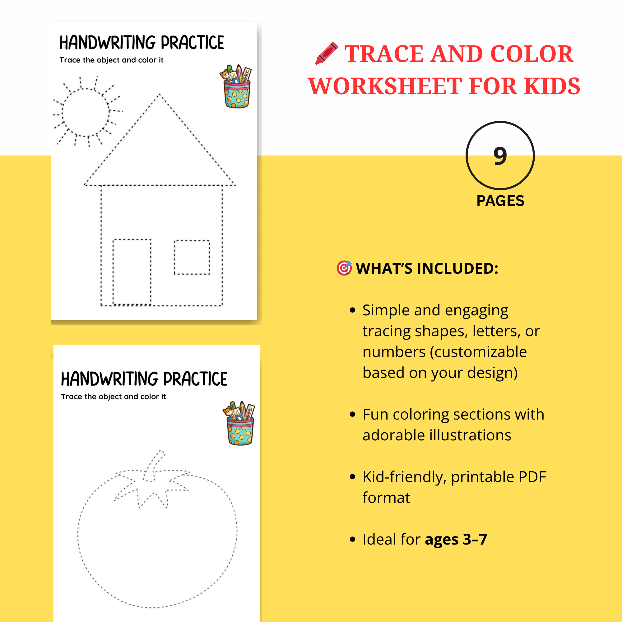 Trace & Color Worksheet for Kids - Payhip