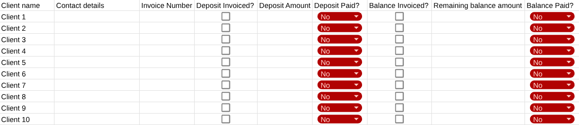 A screenshot of the invoice tracker.