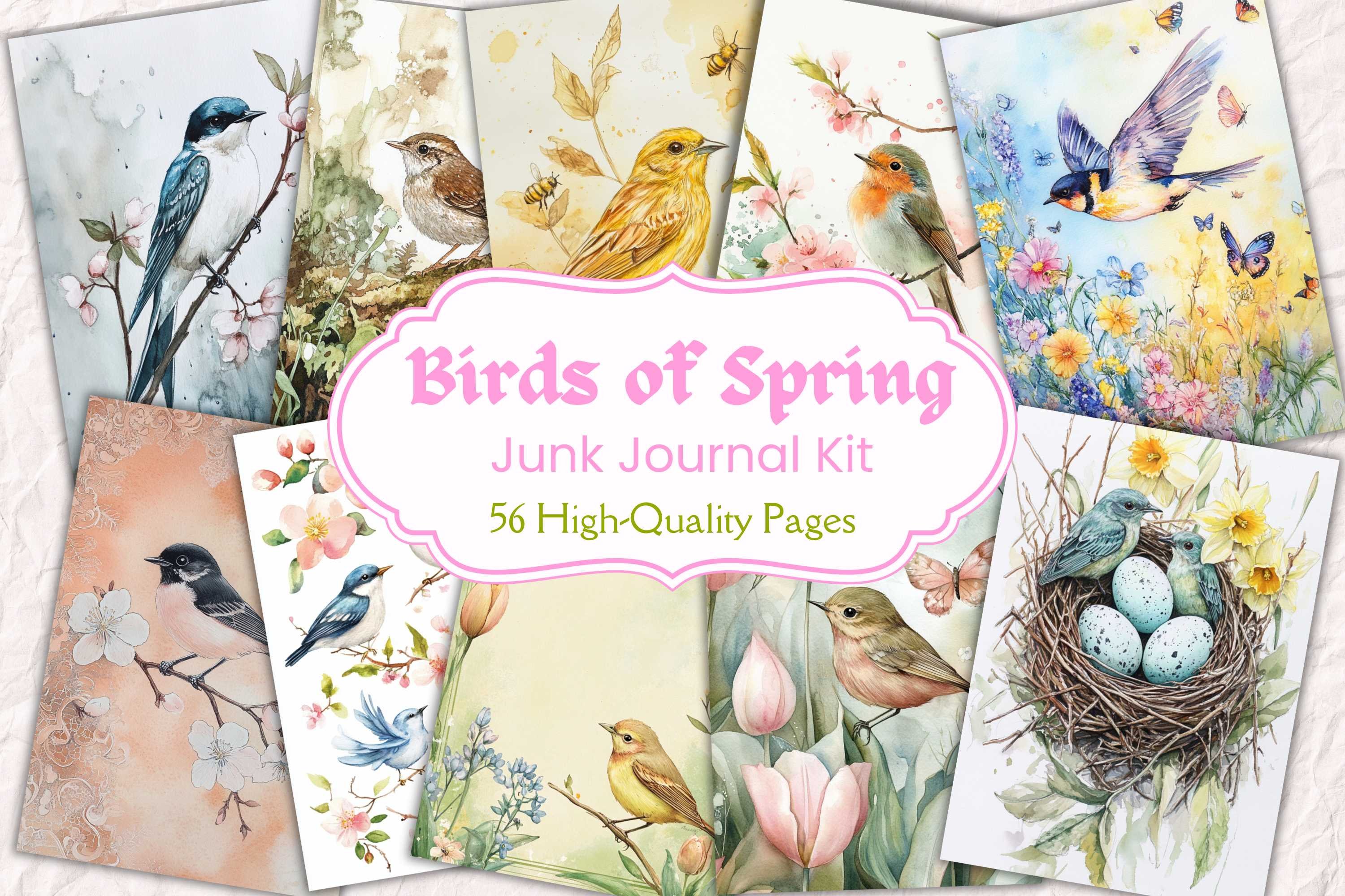 56 Spring Bird Junk Journal Pages