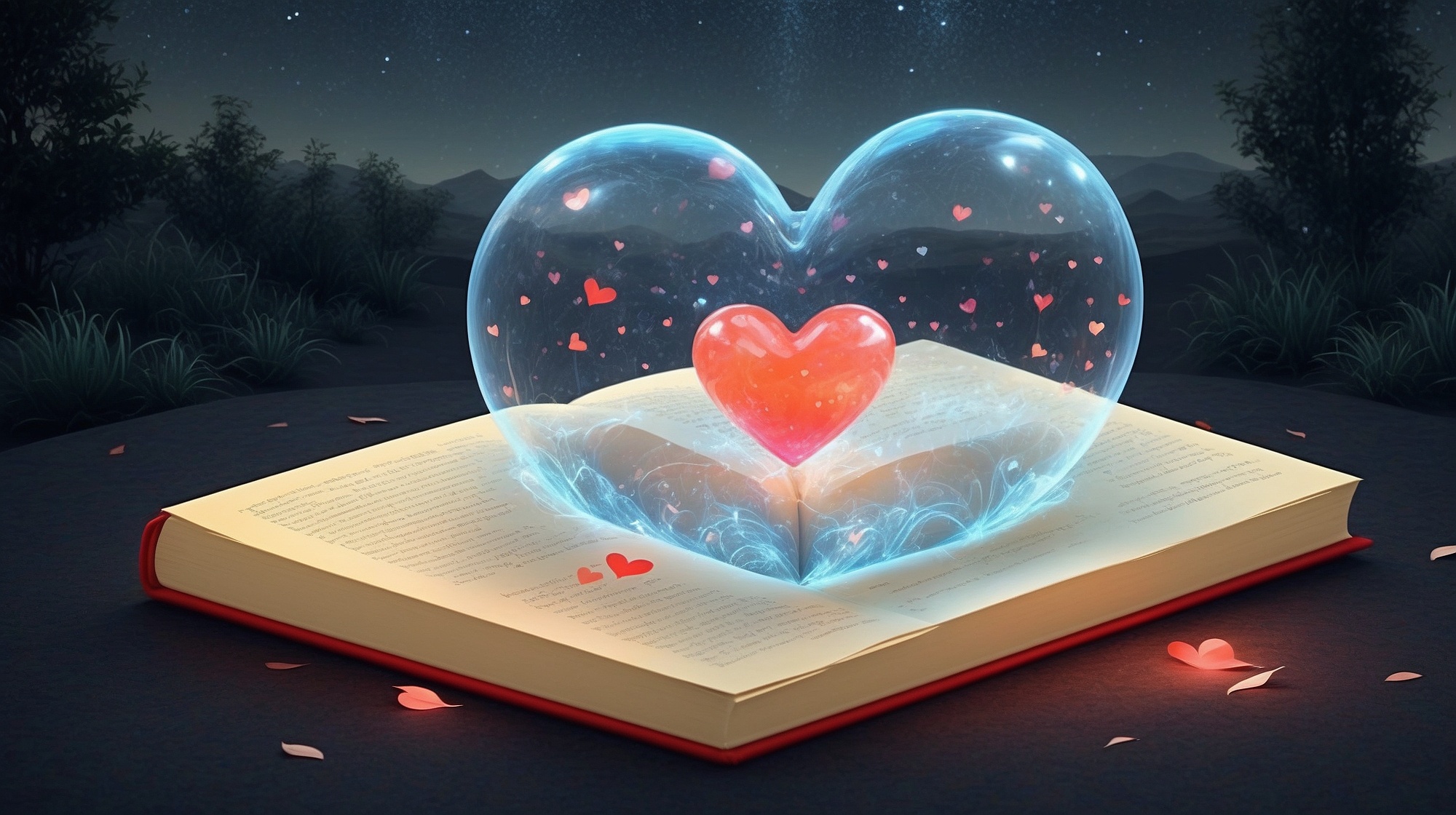 A glowing protective bubble surrounds a heart and book on a soft, peaceful background symbolizing digital safety
