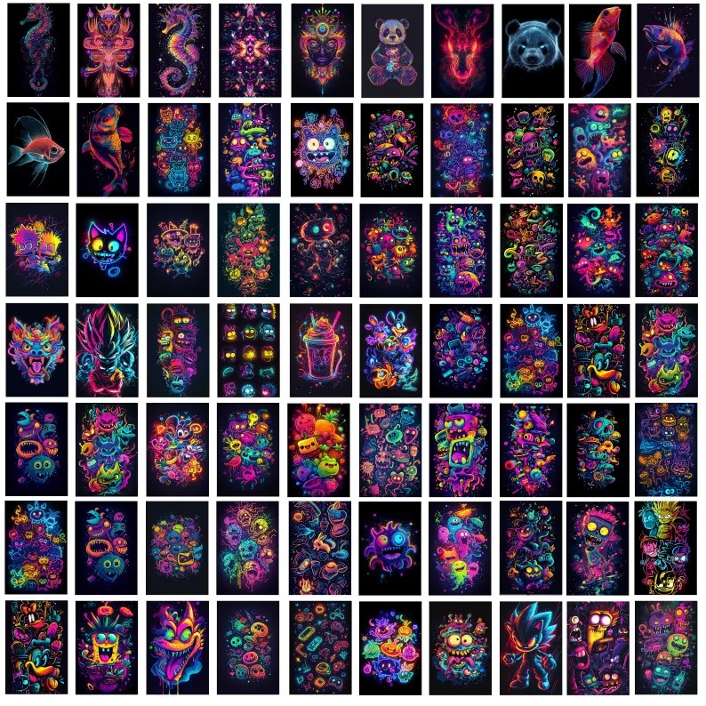 Tshirt PNG Bundle DTF / Pack of over 300 Colorful Neon T-Shirt PNG Designs with Cartoon Characters with Neon Glitter and Fun Designs. DTF, Sublimate High Quality and Beautiful Colors