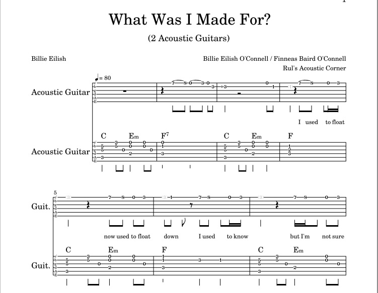 Billie Eilish - What Was I Made For? (2 Acoustic Guitars) Musical Tabs