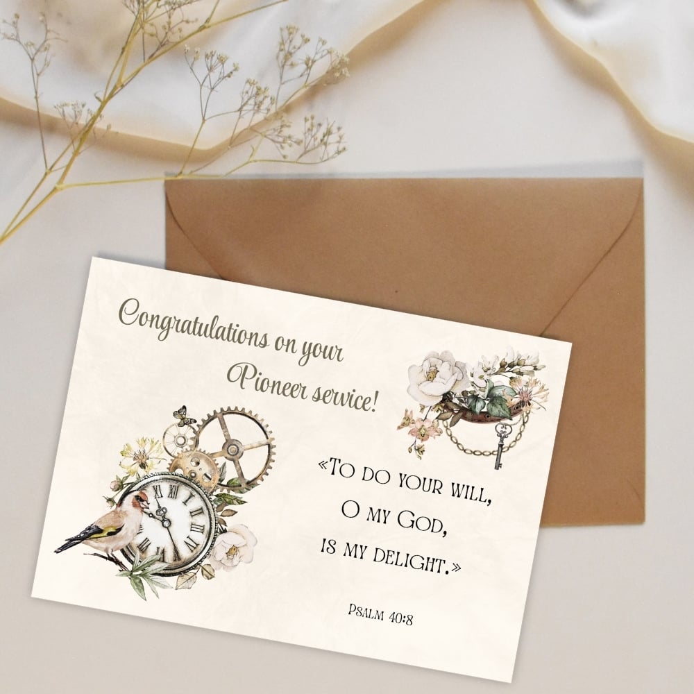 JW Pioneer Service Congratulations Cards - 4 vintage or white background cards