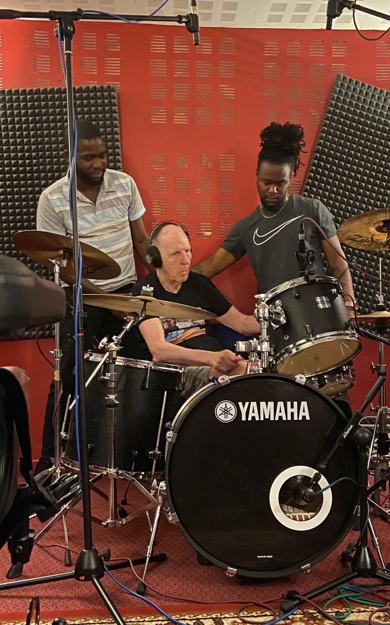 dave wells playing and recording drum kit in swanyard music studios retford