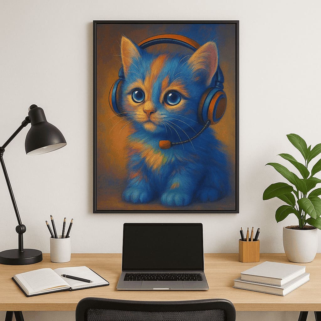 Kitten Headphones: Adorable & Trendy Printable Wall Art! Office