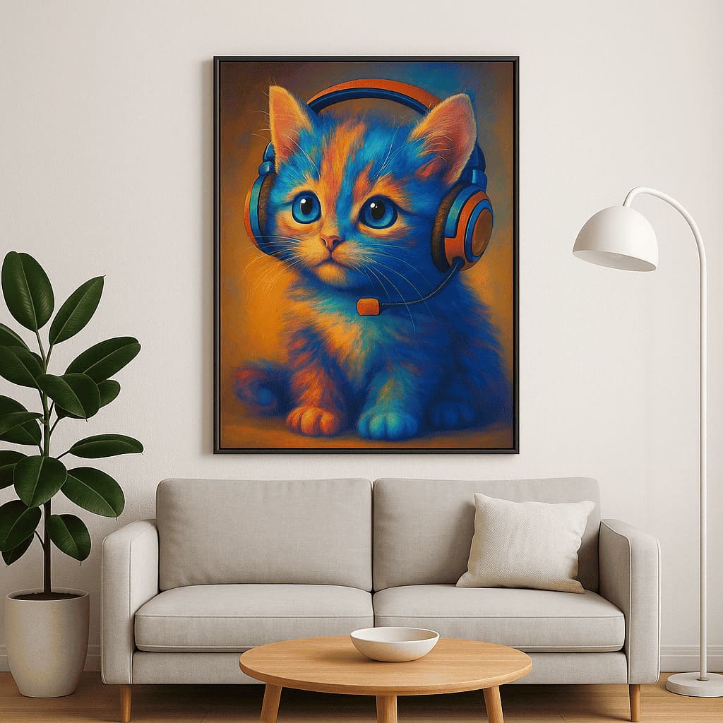 Kitten Headphones: Adorable & Trendy Printable Wall Art! Living Room