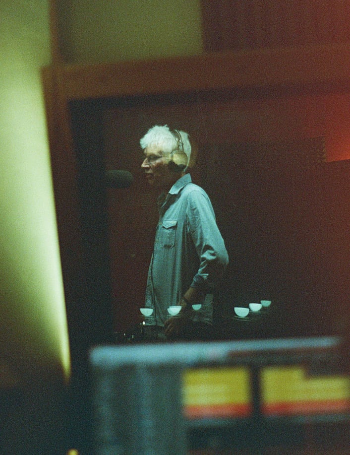 mick browne singing and recording vocals for walk with me single in swanyard music studios retford, raising money for parkinsons uk