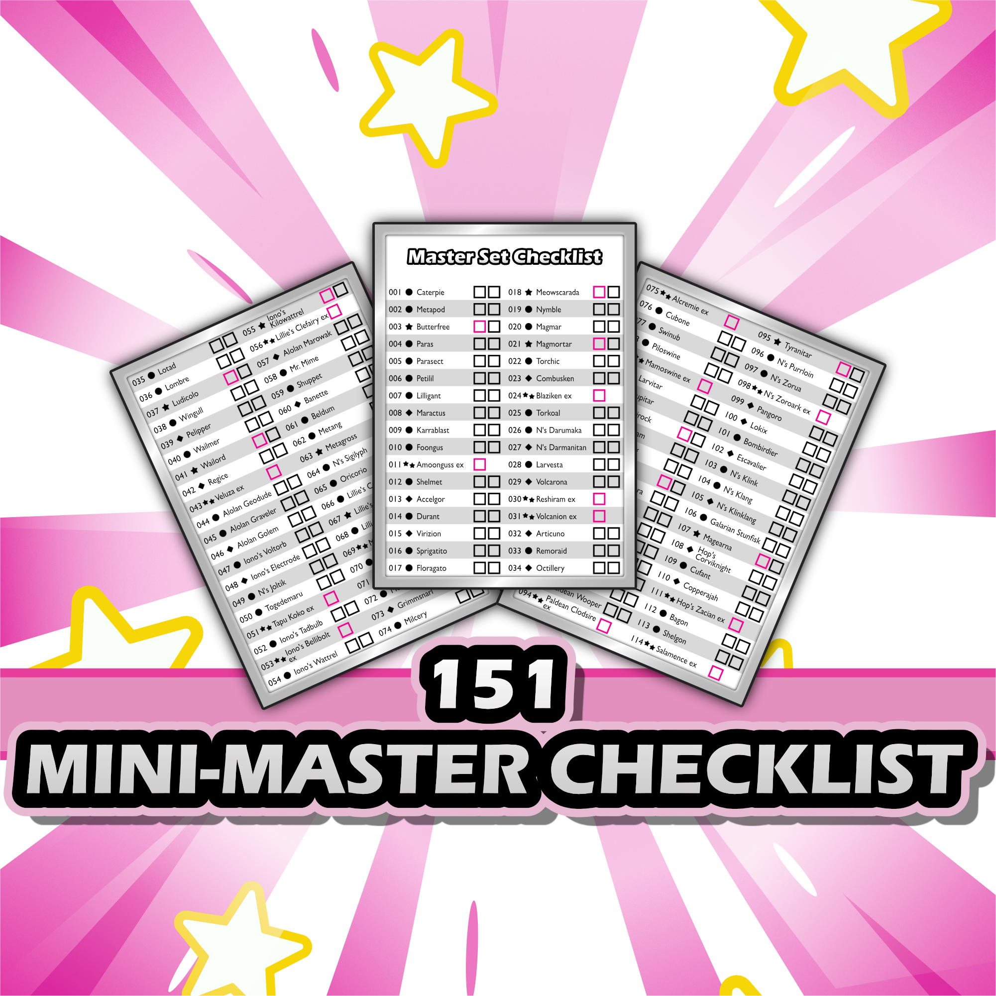[SV996] 151 Mini Master Set Checklist - Payhip