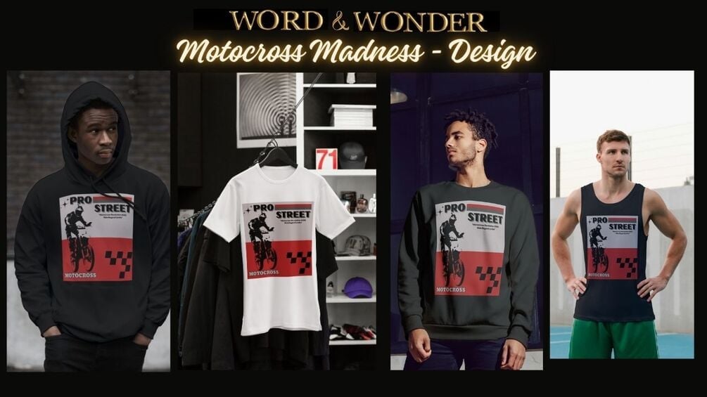 Motocross Madness design featuring high-speed dirt bike action, perfect for thrill-seekers, motocross fans, and extreme sports apparel or digital art.