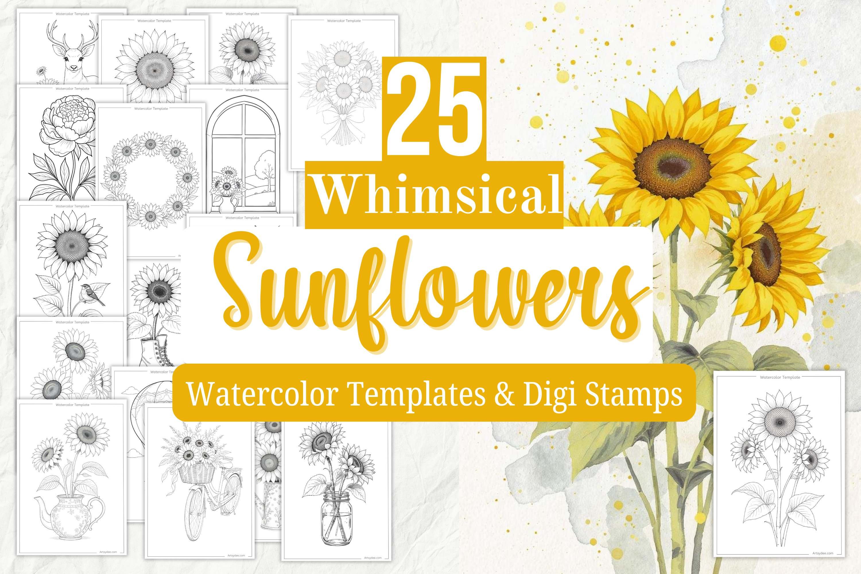 Sunflower Watercolour Templates