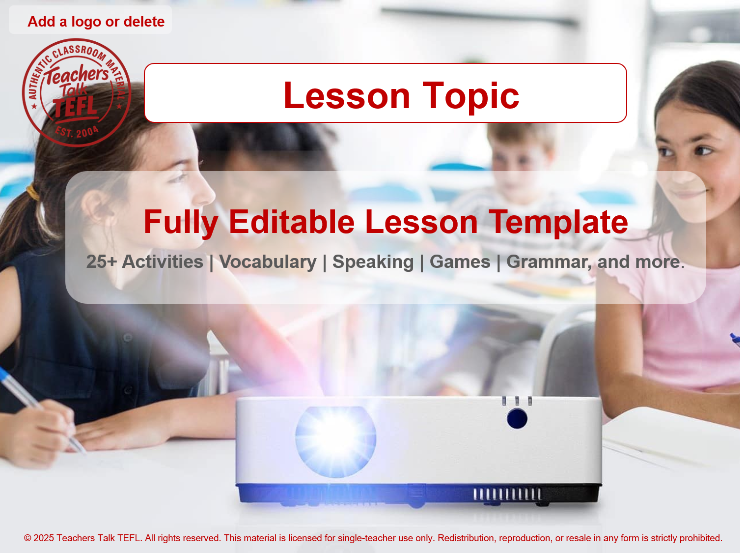 Editable TEFL Lesson Template – 25 Customisable ESL Activities with ...