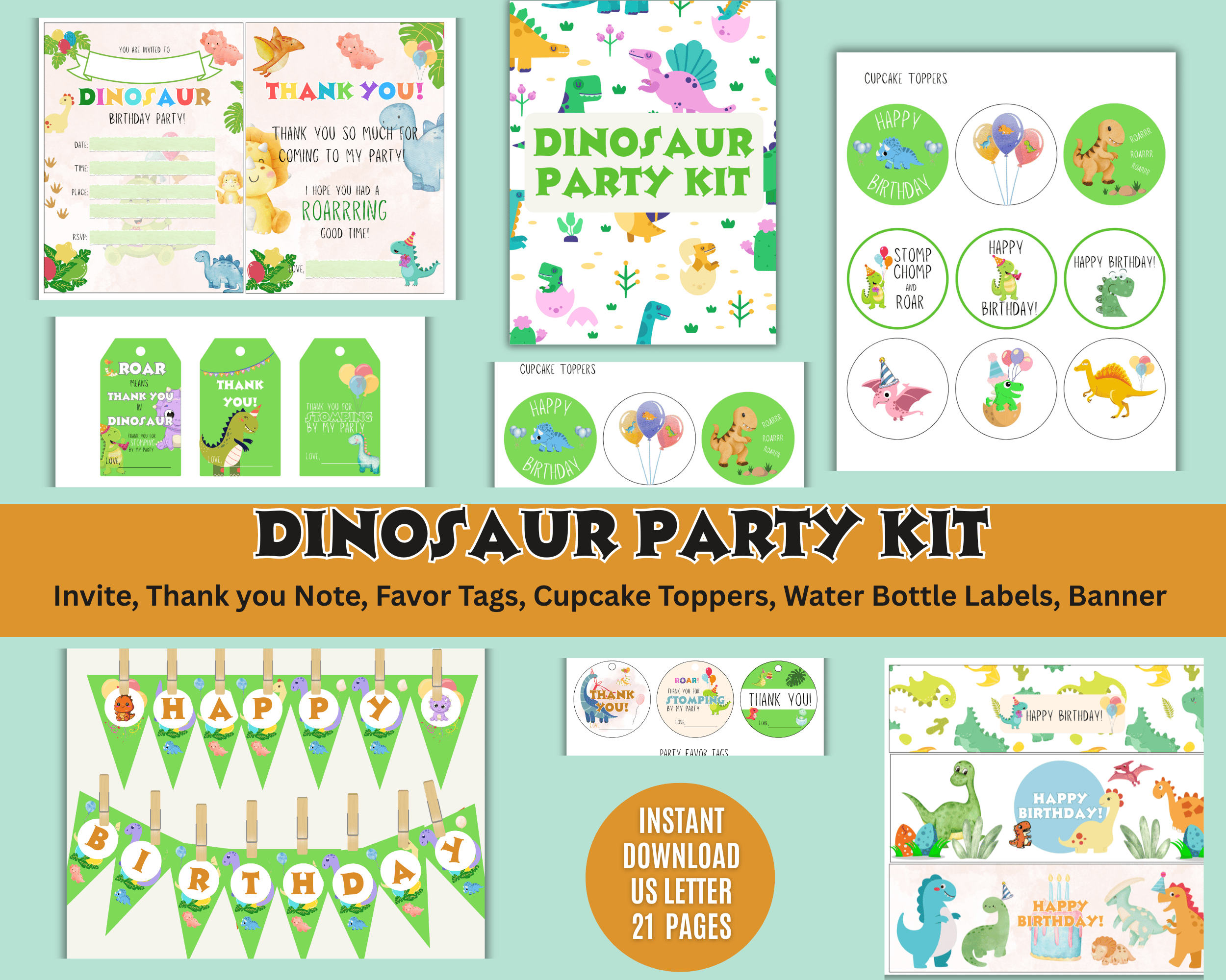 Dinosaur Party Pack Printable, Dino-Theme Birthday Kit - Payhip