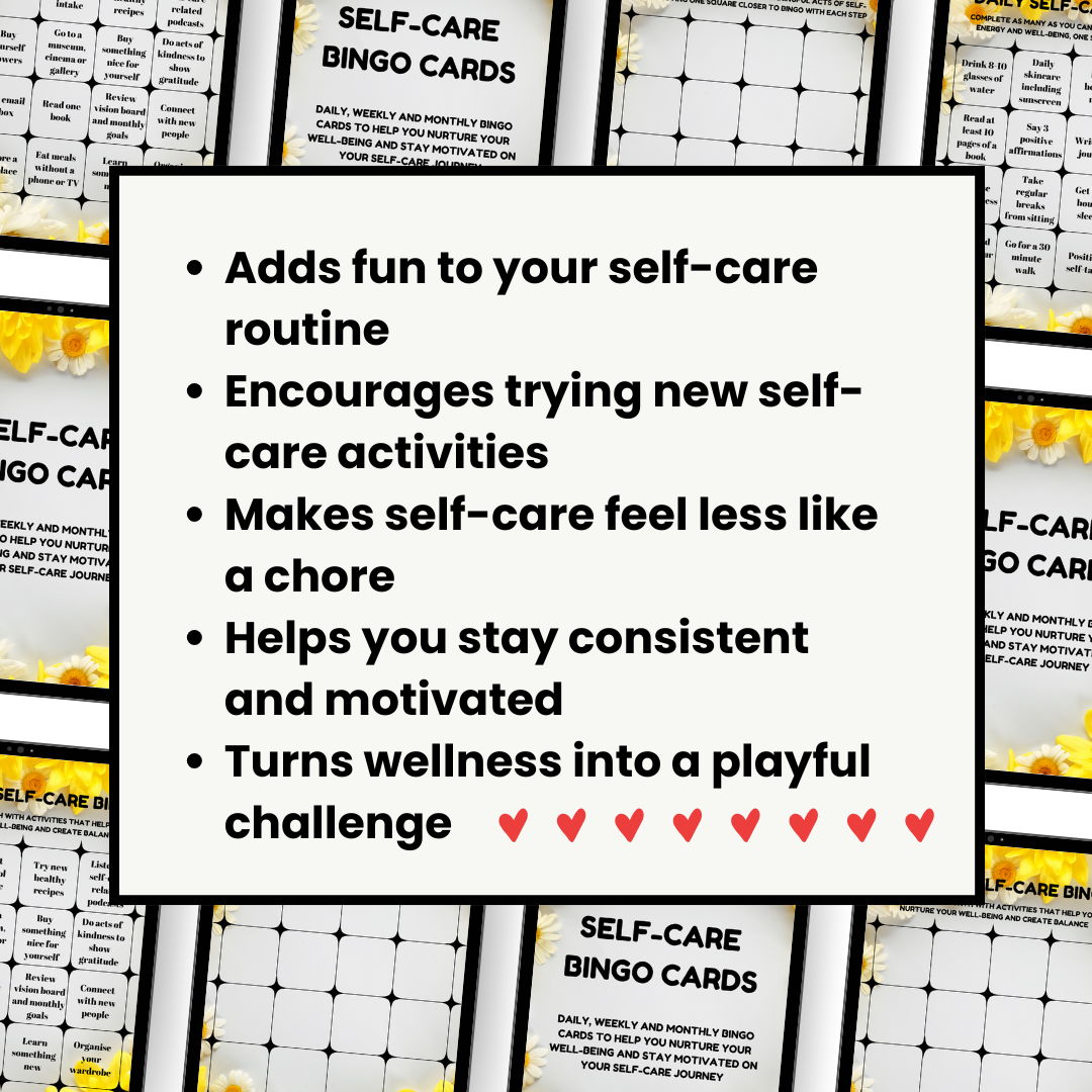 Self-Care Bingo Cards to help build a balanced routine for body, mind, and spirit health