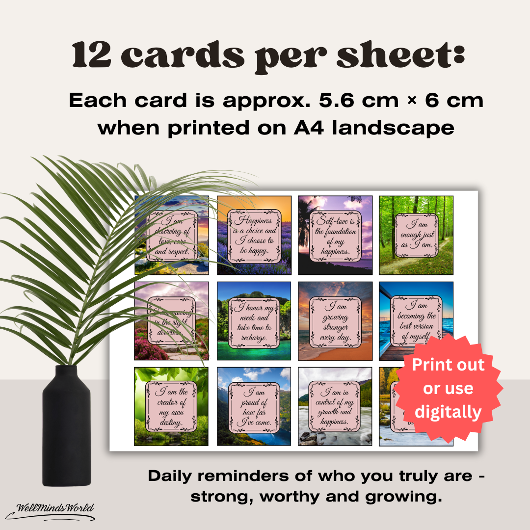 Mindfulness affirmations printable set to encourage daily gratitude and empowerment