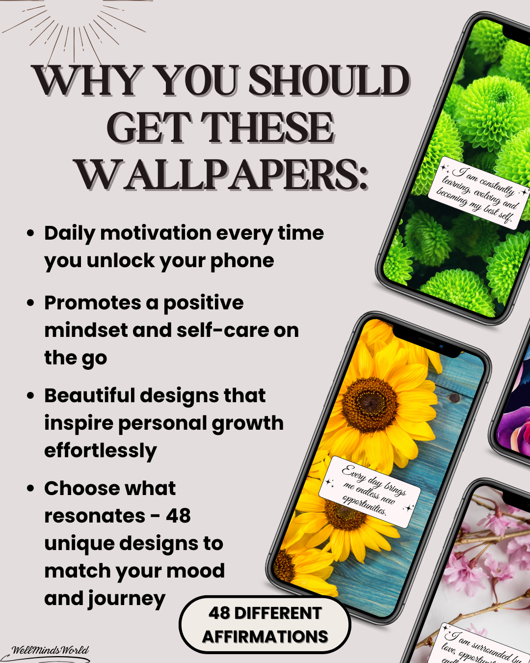 Minimalist aesthetic phone wallpaper with inspiring affirmations for personal growth