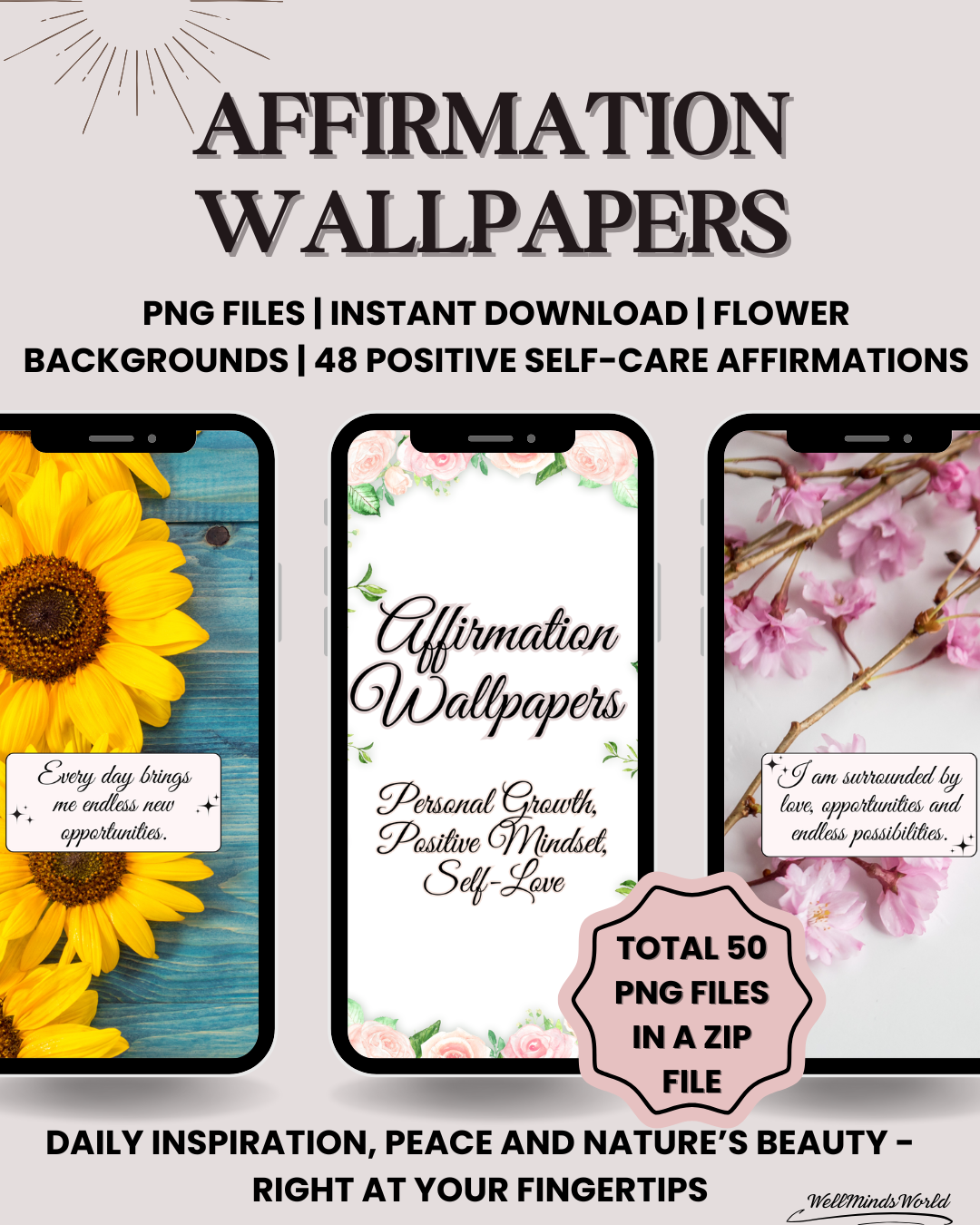 Empowering phone wallpaper with daily positive affirmations for mindset and motivation