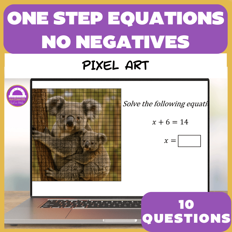 One Step Equations No Negatives Pixel Art Activity and Printable Worksheet