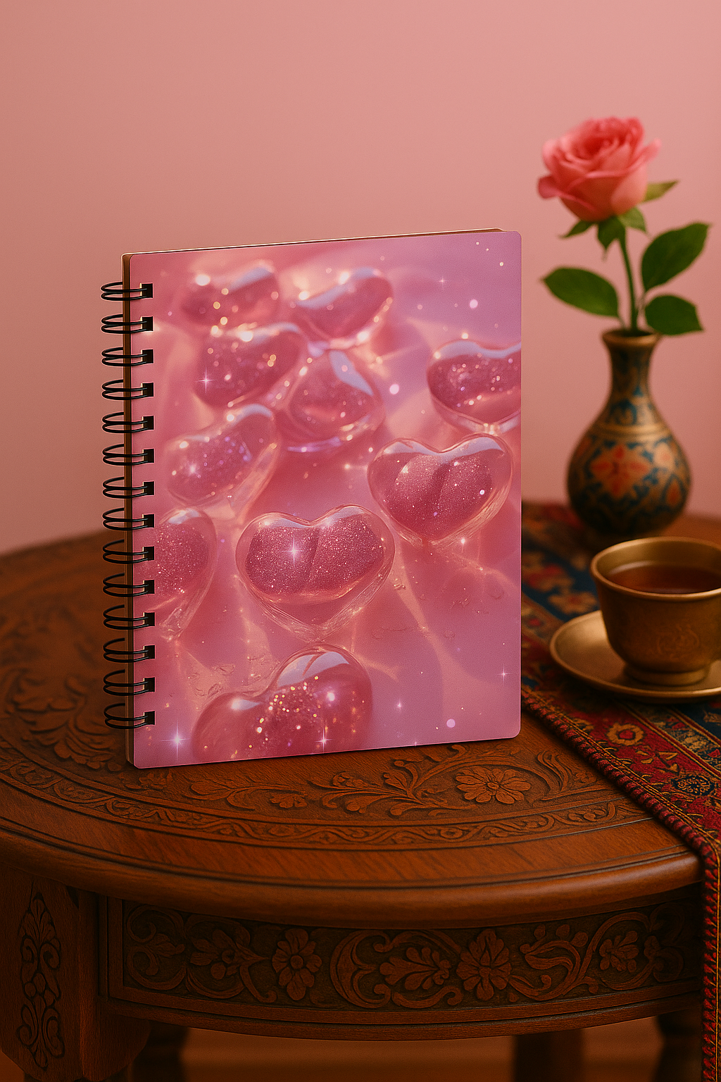 Sparkling Pink Crystal Hearts Notebook – Digital Notebook with High ...
