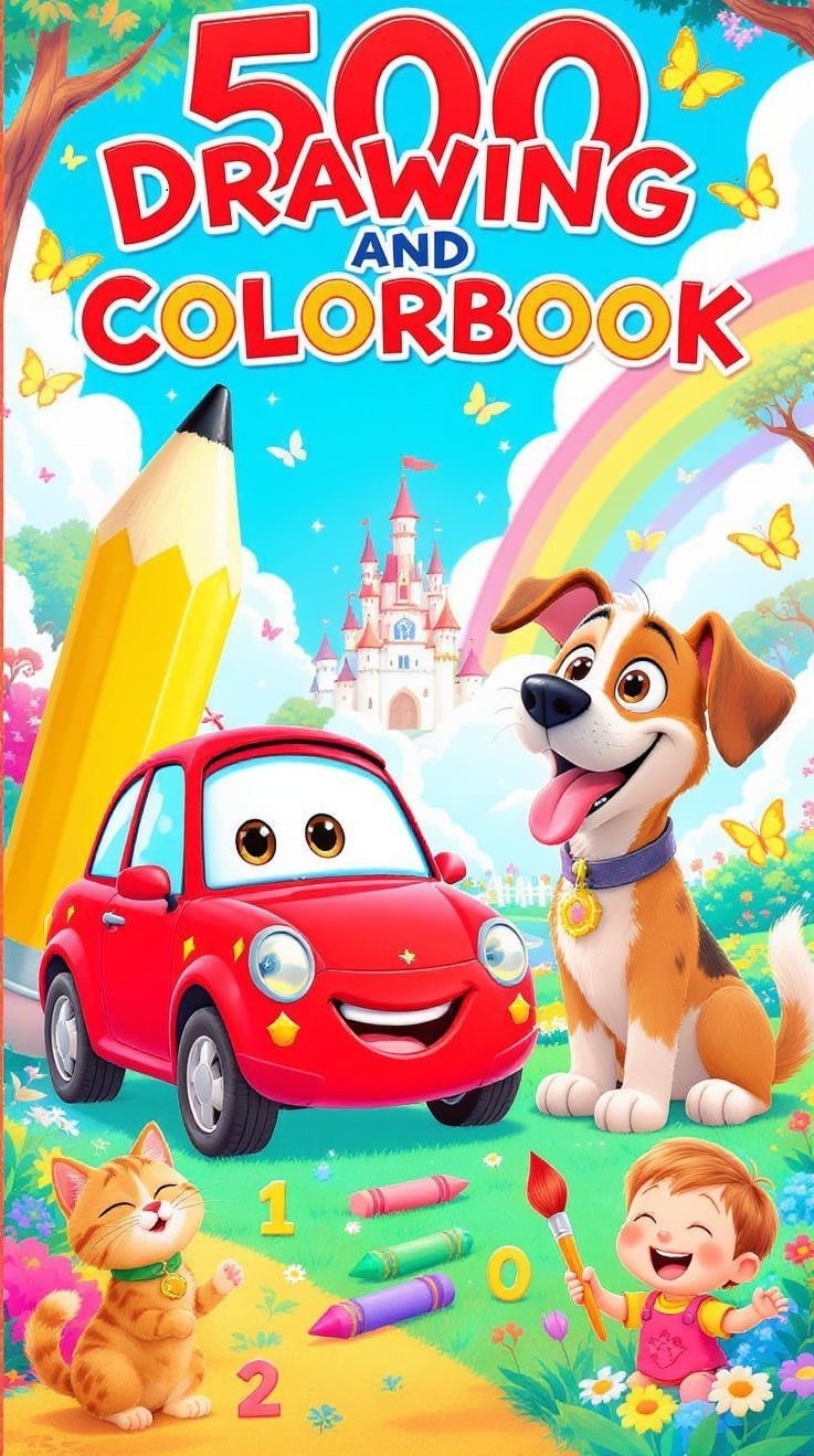 coloring book for kids, drawing book for toddlers, 500 pages coloring book, preschool activity book, creative book for children, animals and cars coloring, fun art book for kids