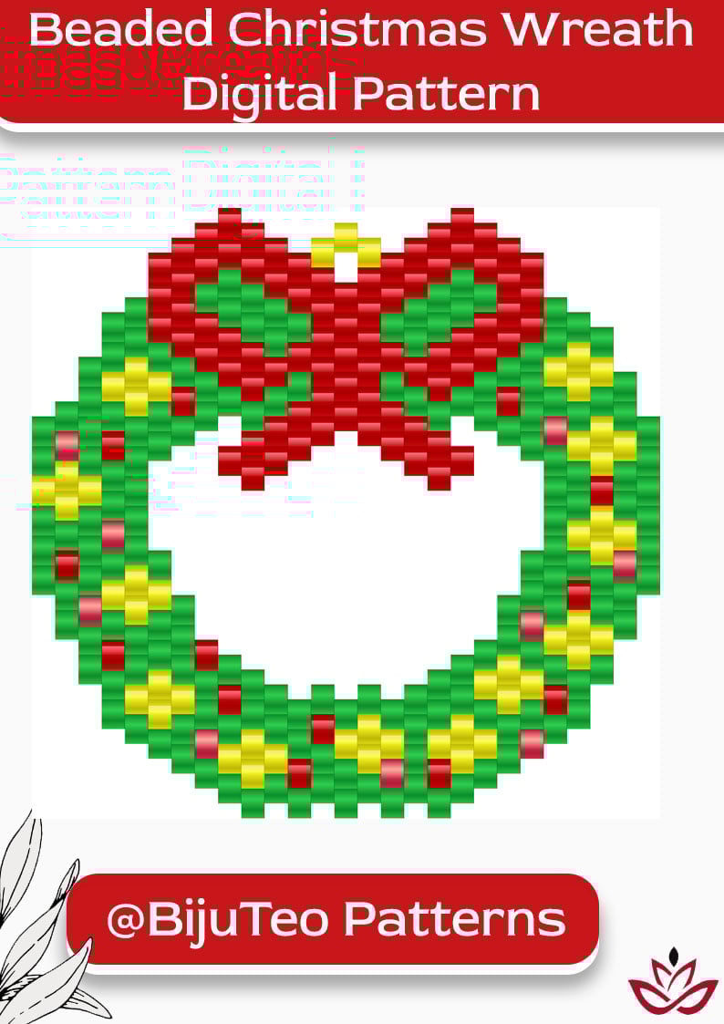 PDF Pattern	Christmas Wreath Beading PDF Pattern – Holiday Jewelry Craft