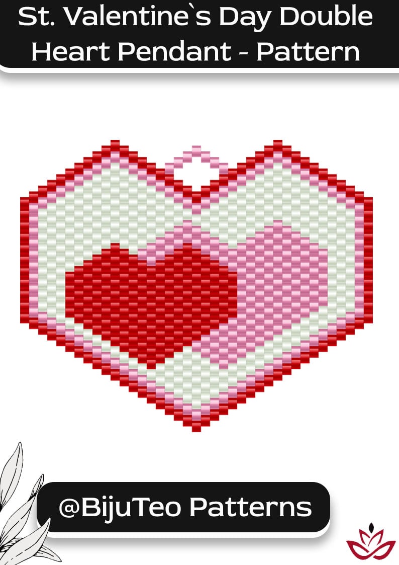 Valentine’s Double Heart Pendant Beading PDF Pattern