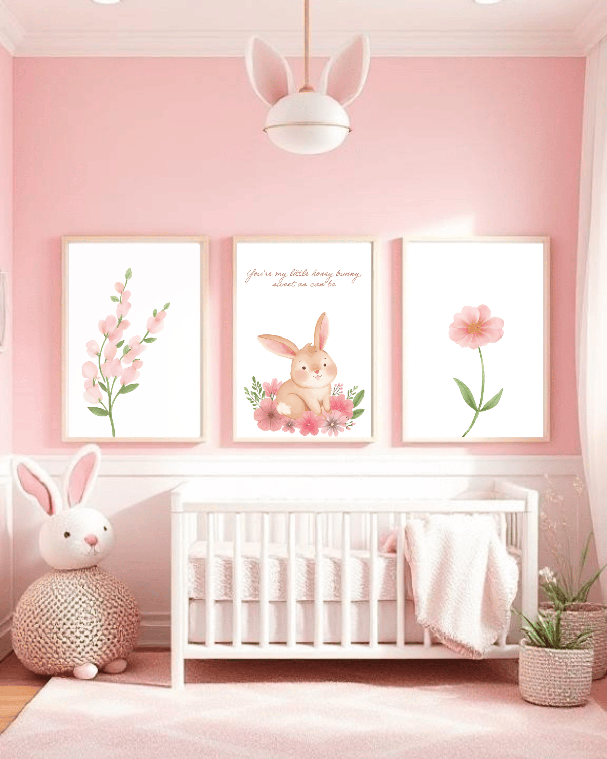 Vintage Bunny Nursery Wall Art Set – Printable Baby Room Decor – “Hunny ...