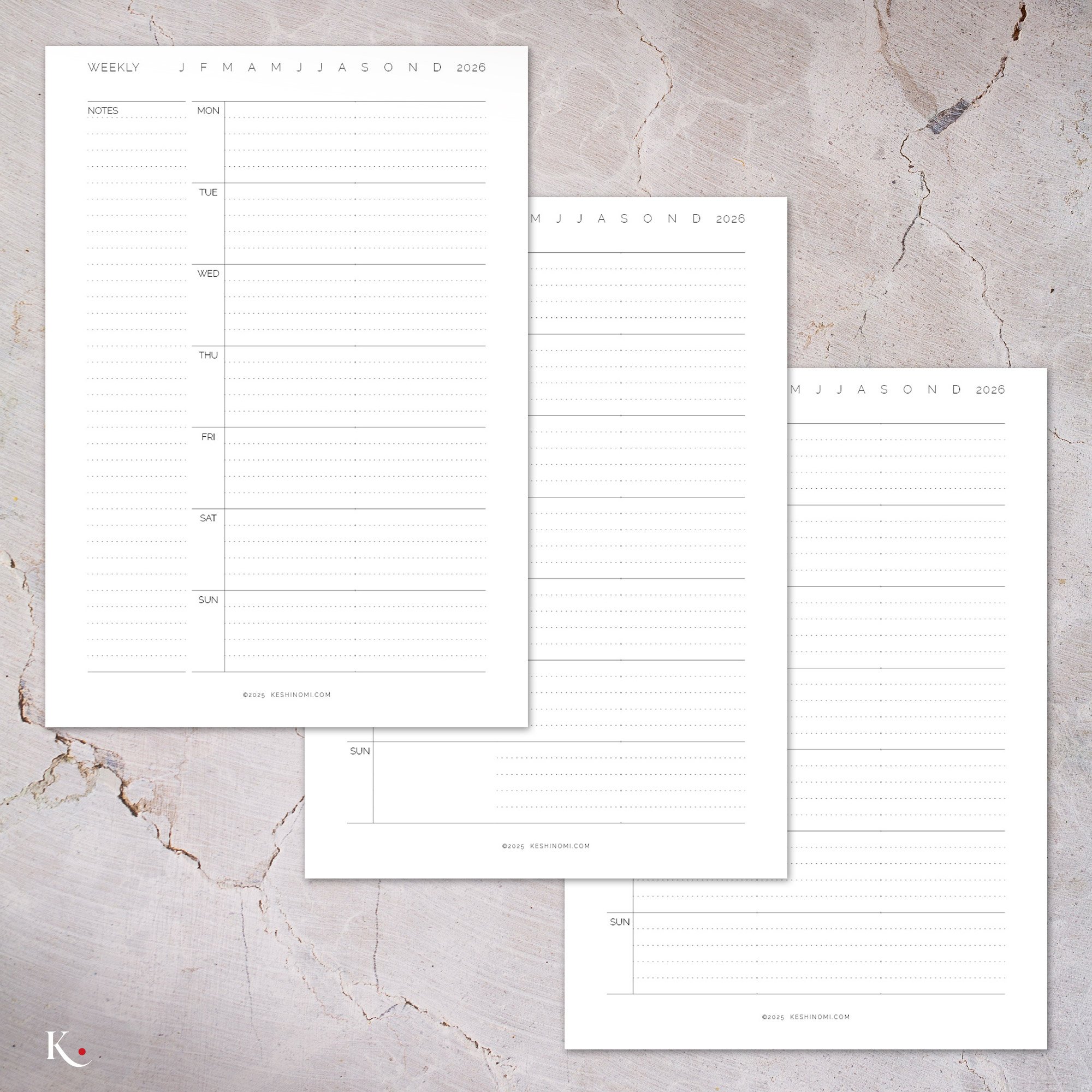 Horizontal Week on One Page | A5 Printable Weekly Planner (3 Layouts ...