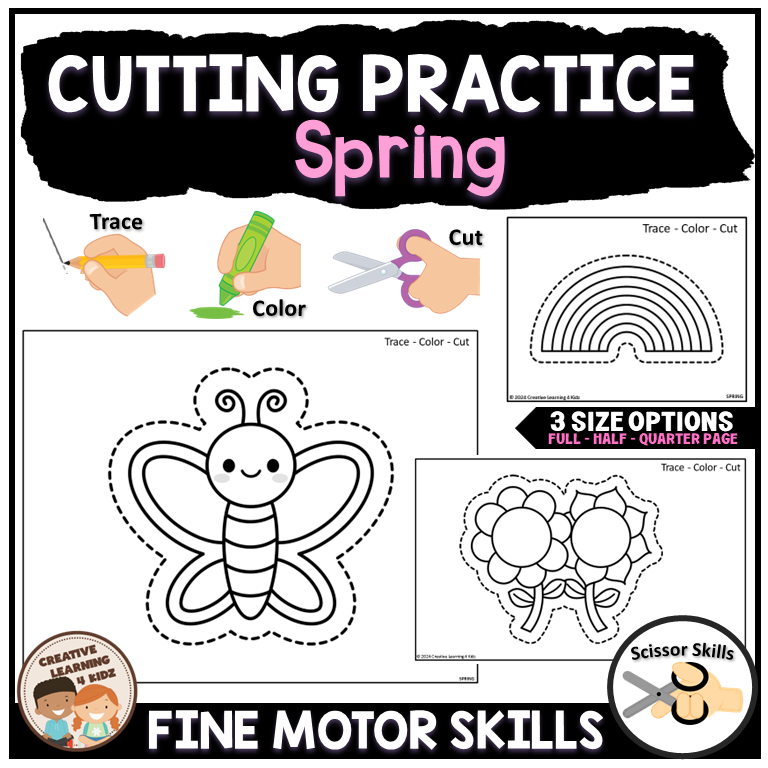 Cutting Practice Spring Scissor Skills Worksheets Fine Motor Skills