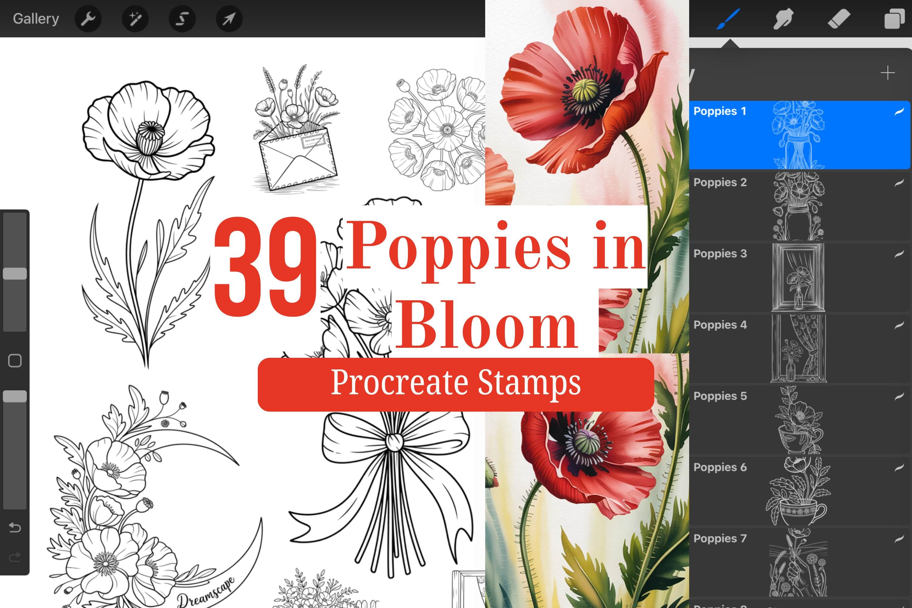 Poppies in Bloom Procreate Stamps