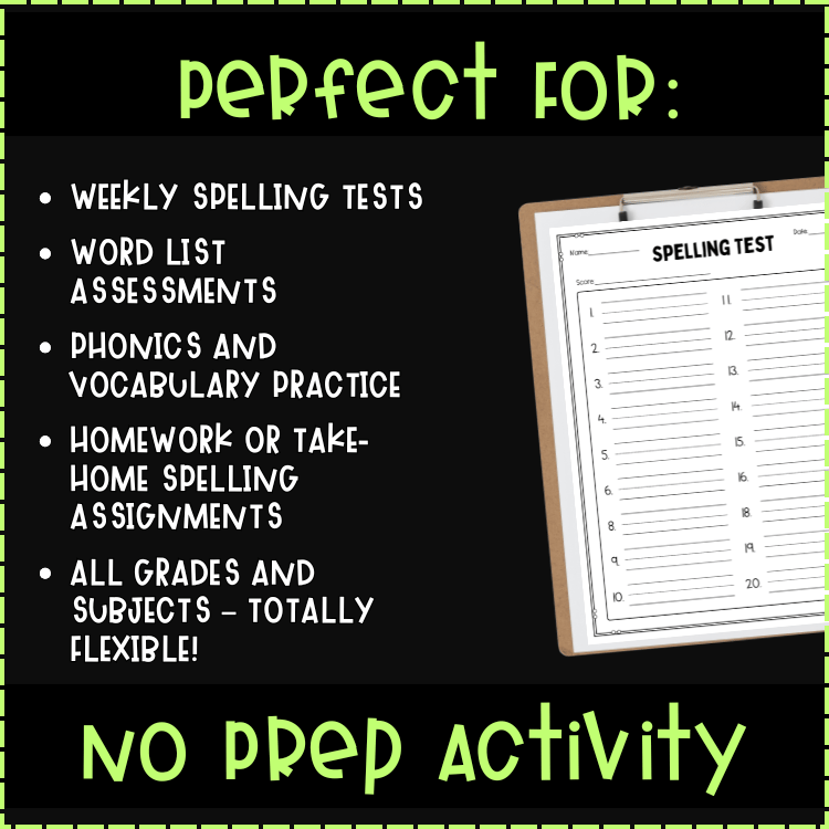 Blank Spelling Test Template – Upto 10, 12, 15 & 20 Words Formats