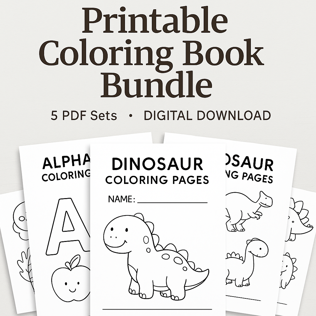 Printable Coloring Book Bundle – 5 PDF Activity Books for Kids ...
