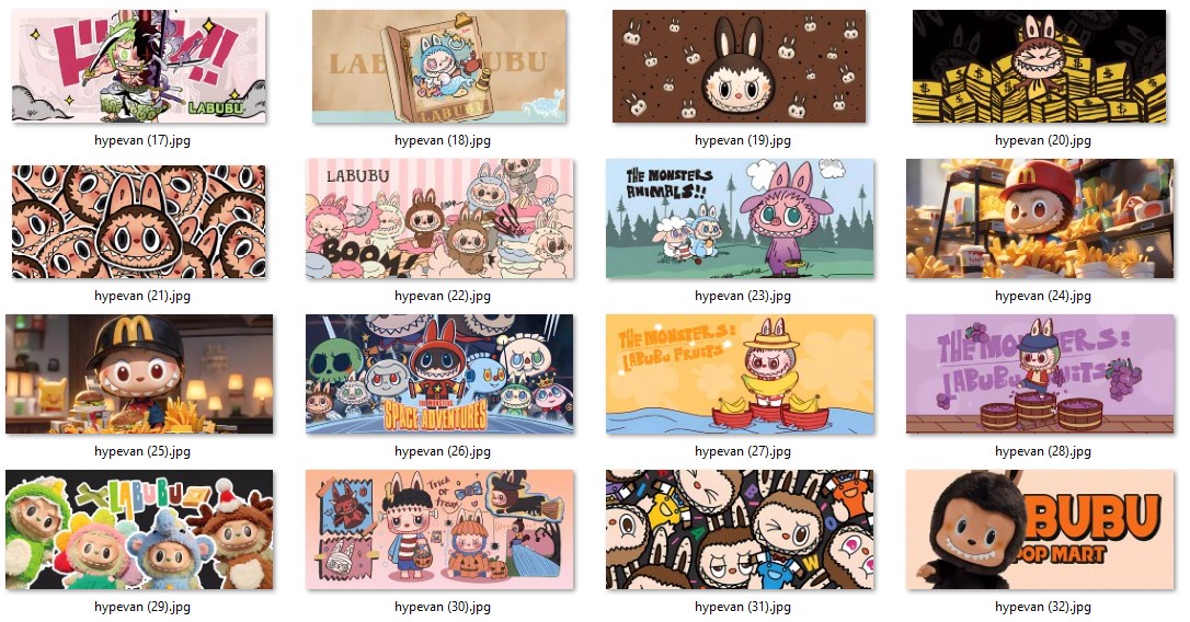 32 Labubu PNG wallpaper Bundle | Cute Cartoon Sticker Pack | Digital Download for Scrapbooking, Planner, Crafts & Sublimation