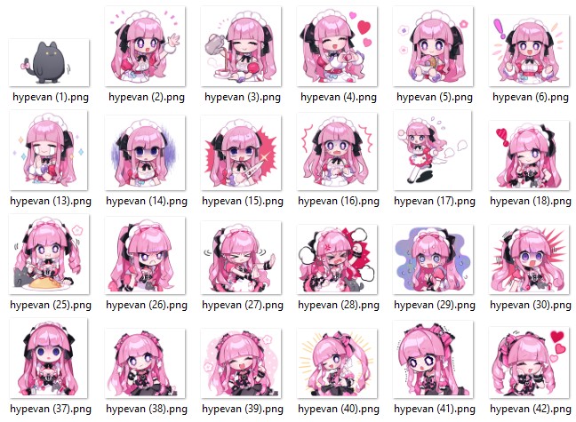 Kawaii Pink Maid Anime Sticker Pack – 40 PNG Files | Cute Chibi Girl, Cat & Food Emotes for Digital Planners, Journal, Sublimation & Crafts