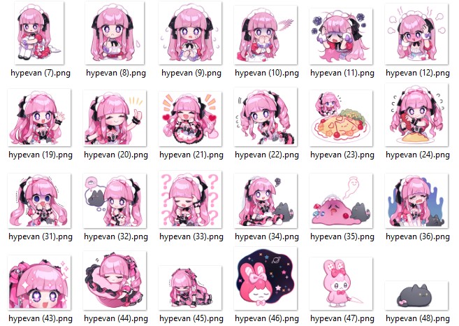 Kawaii Pink Maid Anime Sticker Pack – 40 PNG Files | Cute Chibi Girl, Cat & Food Emotes for Digital Planners, Journal, Sublimation & Crafts