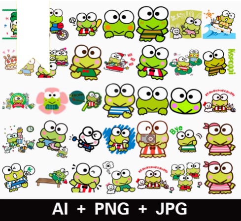 86 Keroppi PNG AI JPG Digital Sticker Pack | Kawaii Frog Clipart for Goodnotes, Digital Planner, Journal, Scrapbook, Aesthetic Stickers