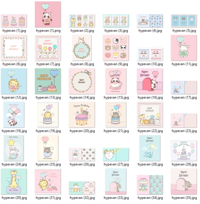 Customizable Cute Animal Birthday Card Bundle | AI PNG JPG with Split Elements | Kawaii Pastel Party Clipart | Printable Kids Decorations