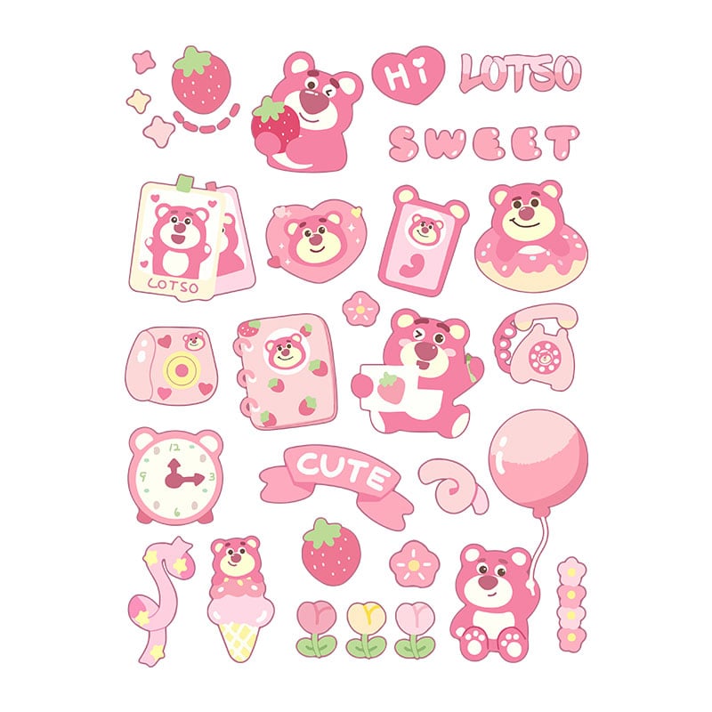 25 Kawaii Baby Lotso Bear PNG Sticker Sheet |Pink Kawaii Strawberry Digital Stickers for Goodnotes, Planner, Scrapbook, Journal,Cute Clipart