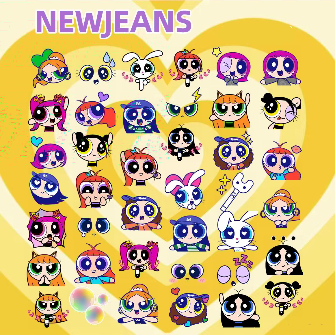 40 POWERPUFF GIRLS X NewJeans PNG Sticker Pack | 40 Cute Kawaii Anime Chibi Girls Digital Download | Aesthetic Girl Group Clipart Planner