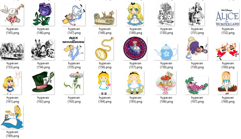 169 Alice in Wonderland PNG Stickers | Digital Clipart Pack | Cheshire Cat, Queen of Hearts, Mad Hatter | Scrapbook & Planner Art