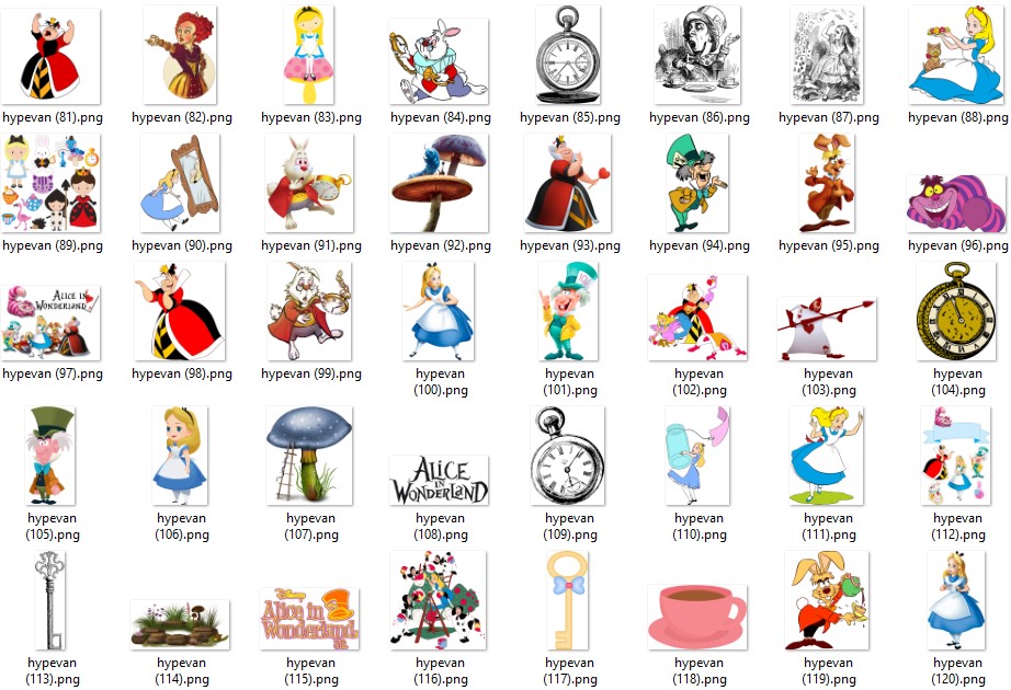 169 Alice in Wonderland PNG Stickers | Digital Clipart Pack | Cheshire Cat, Queen of Hearts, Mad Hatter | Scrapbook & Planner Art